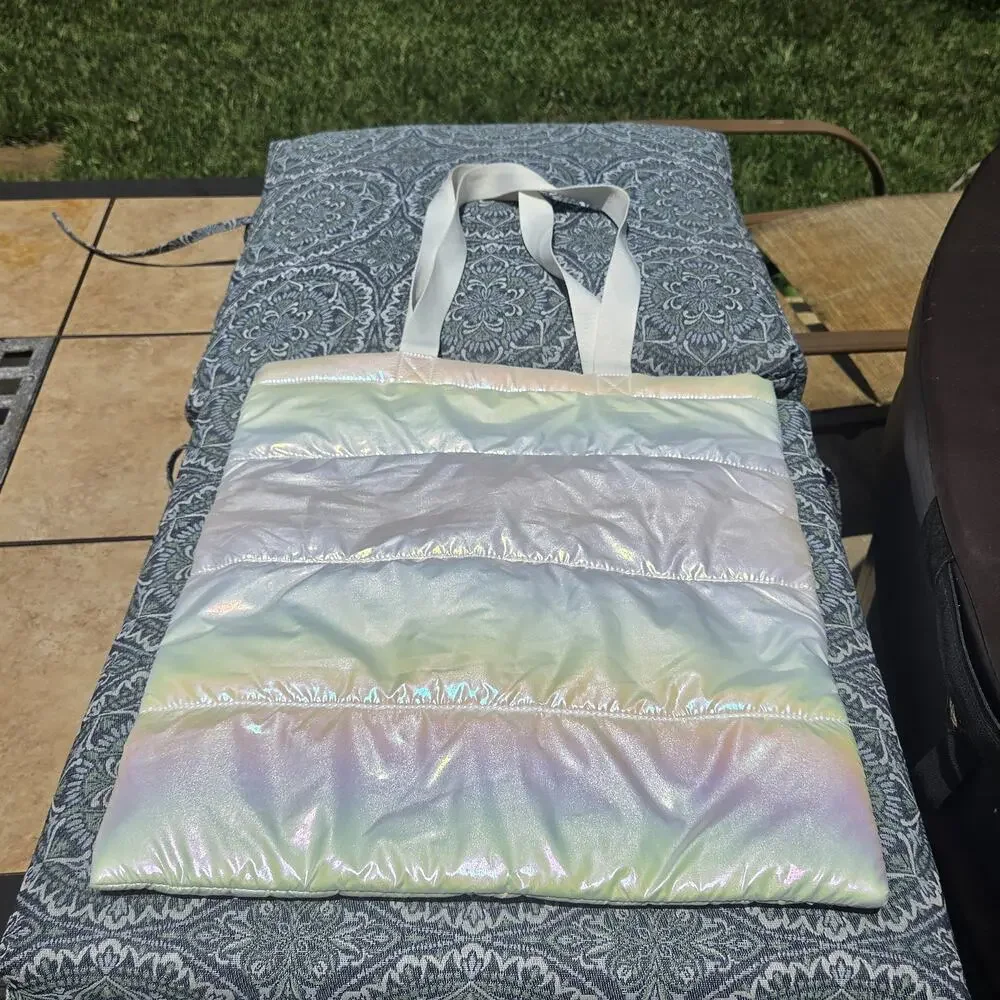 Bath & Body Works Iridescent White Puffer Tote Bag Shopping 2023